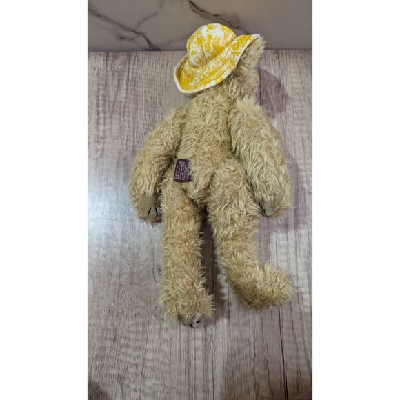 Vintage Ty Teddy Bear Yellow Hat 1993 Plush Toy Tan Fur 12 Inch Stuffed Animal - Picture 7 of 10